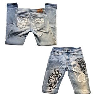 One Line Faces American Eagle Painted Jeans